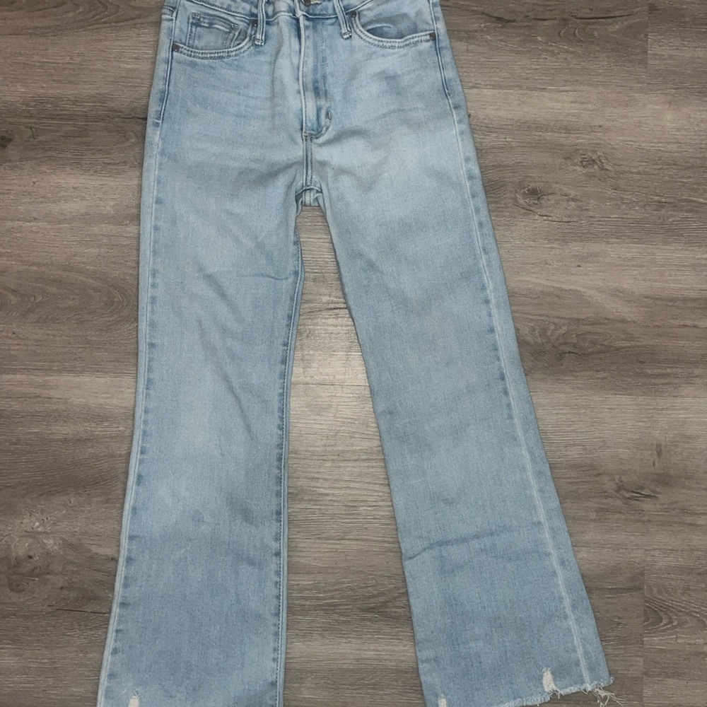 Just Black Denim Jeans Size 24 Mid Rise Boot Cut Light Wash Frayed Crop Flare